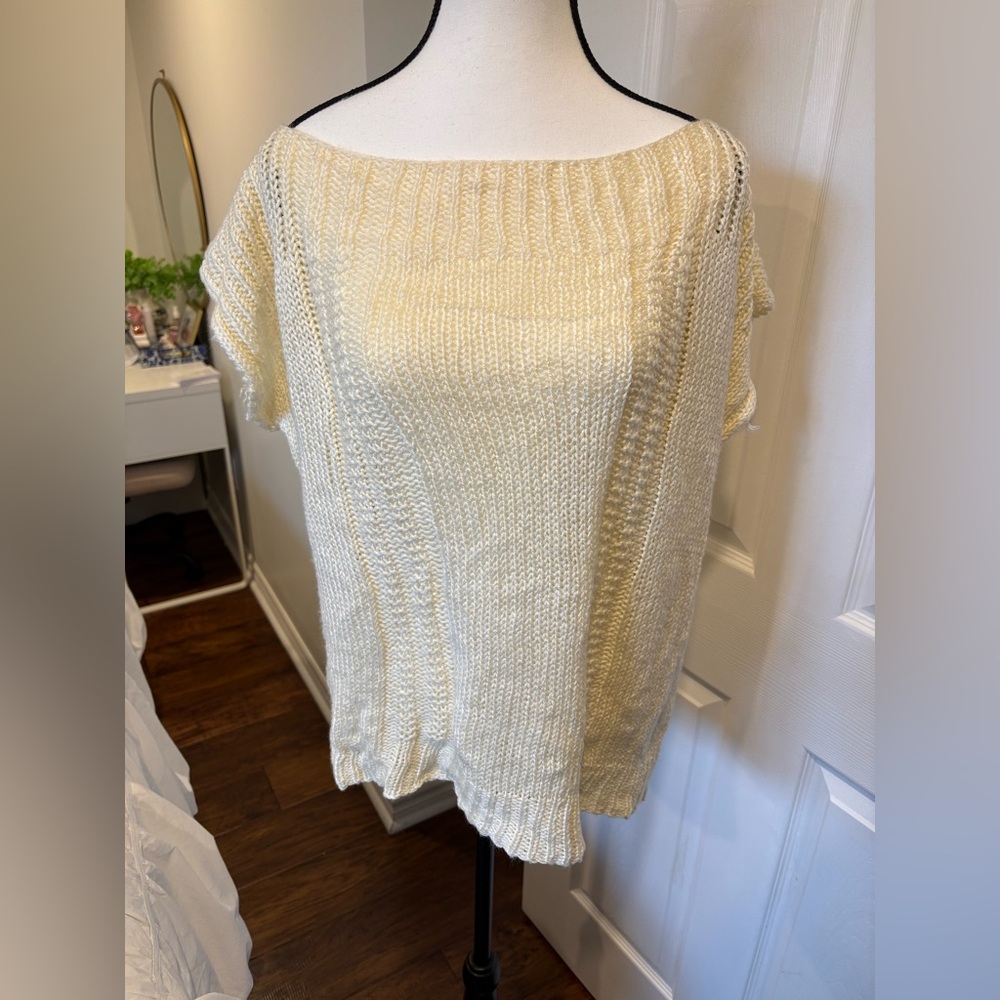 Handmade Open Knit Oversized Boat Neck Sweater Cream Yellow XL 1X